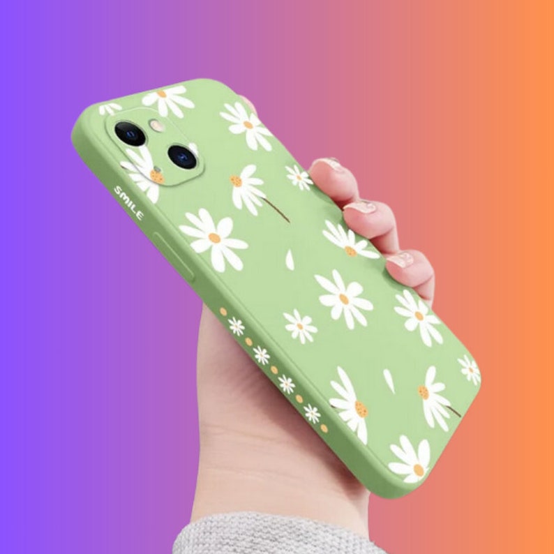 Niedliche Gänseblümchen-Blumen-Telefonkasten mit Mikrofaser bedeckter Innenseite für iPhone 15 14 13 12 11 Pro Max Mini X XR XS MAX SE2020 8 7 Plus 6 6S Plus Bild 2