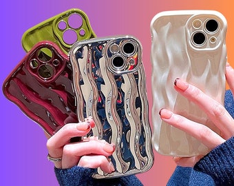 Custodia per telefono con motivo ondulato, custodie per iPhone X, 11, 12, 13, 14, 15, custodia per iPhone in tinta unita, cover antiurto, silicone morbido, custodia per iPhone lucida