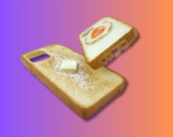 Fundas en forma de pan tostado con mantequilla y huevos para iPhone 11 12 13 14 15 ProMax, funda para teléfono de comida, funda para teléfono divertida, regalo para él