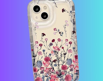 Niedliche Blumendruck Handyhüllen, Hüllen für iPhone X, 11, 12, 13, 14, 15, Floral Phone Case, stoßfeste Abdeckung, ästhetische Phone Case