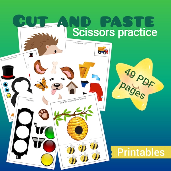 Cut and paste|Cut and Glue Preschool printables|Cut and Paste|Kindergarten Worksheets Bundle|Kindergarten Activities|Busy Book|Homeschool