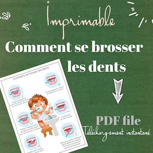 ポスター Brossage des Dents|Tableau d'Hygiène des Dents| Fichier PDF à Imprimer et à Plastifier|Jeu Educatif |フランス語での歯磨き習慣