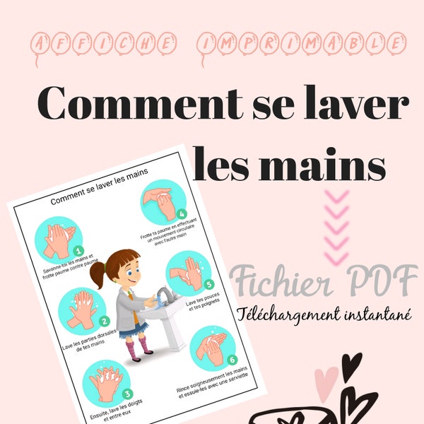 Affiche Lavage Mains Enfants/ Hygiène Enfants/ Affiche Éducative/ Poster wash hands/ Apprendre Laver les Mains/ Washing Hands Routine