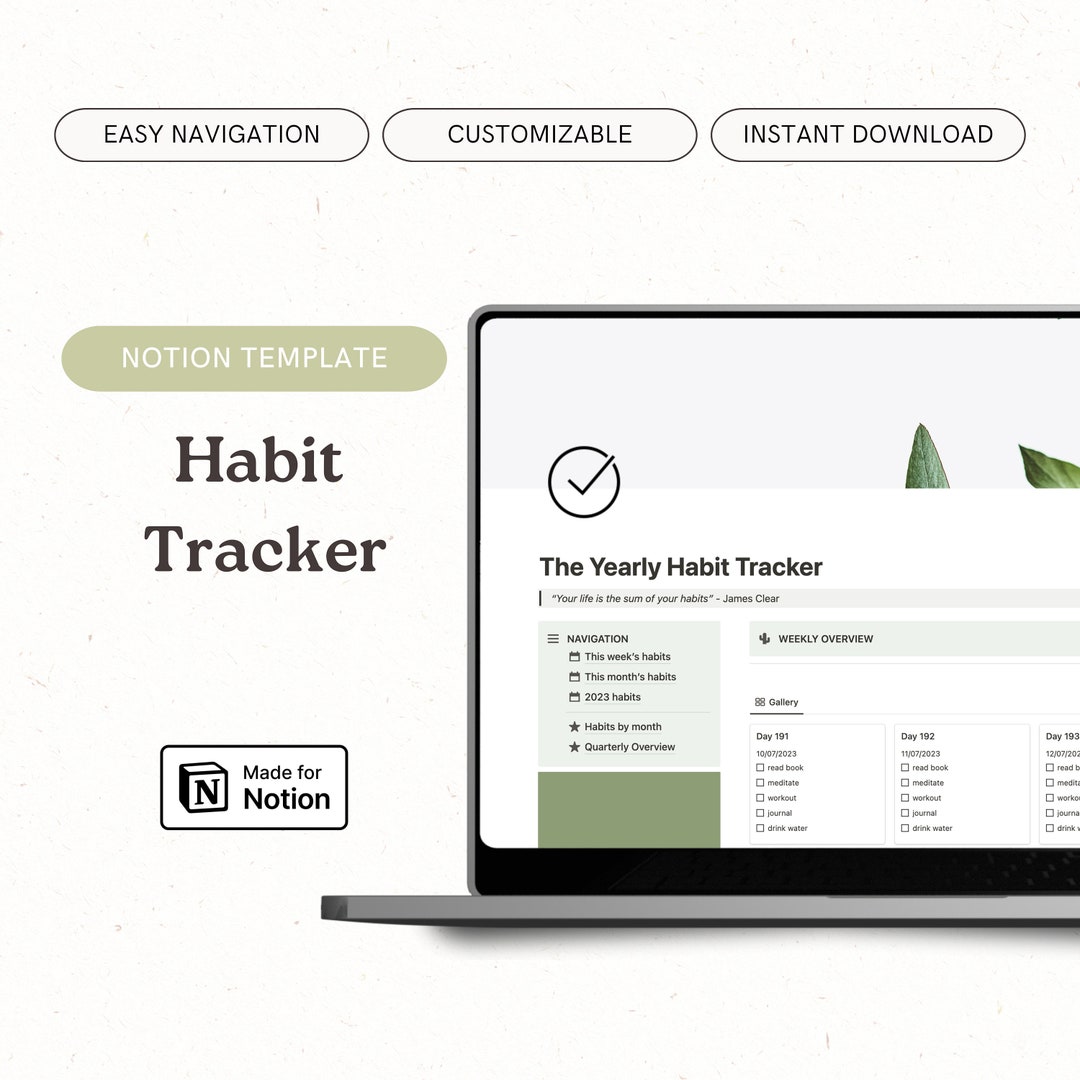 Notion Habit Tracker Notion Template Notion Dashboard Notion Planner