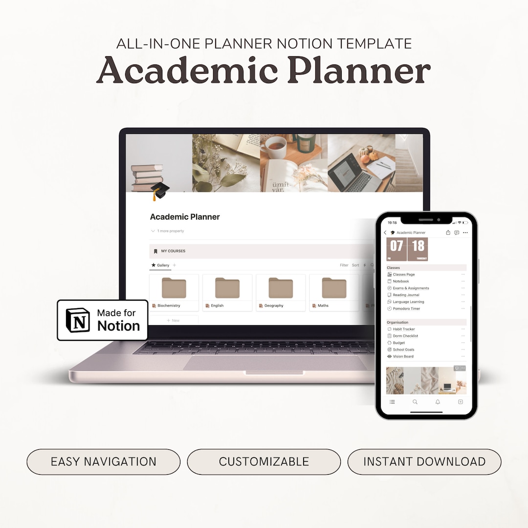 Academic Notion Template Notion Template Academic Planner Etsy