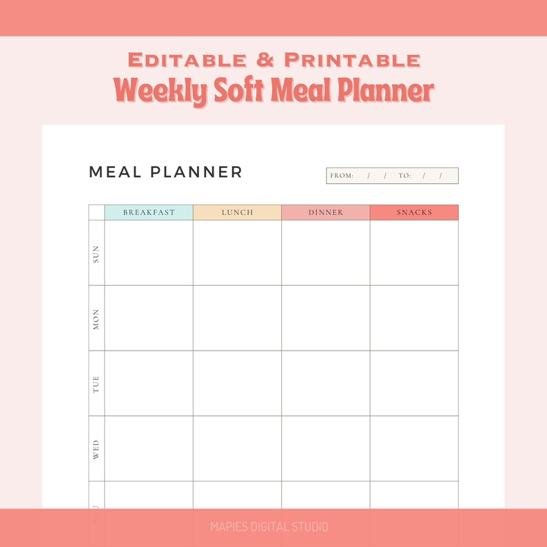 Editable Weekly Meal Planner Printable Weekly Meal Planner - Etsy
