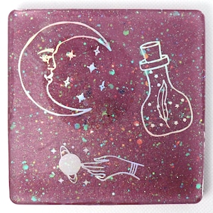 Handmade Purple Epoxy Resin Coaster: Witchy Altar Plate