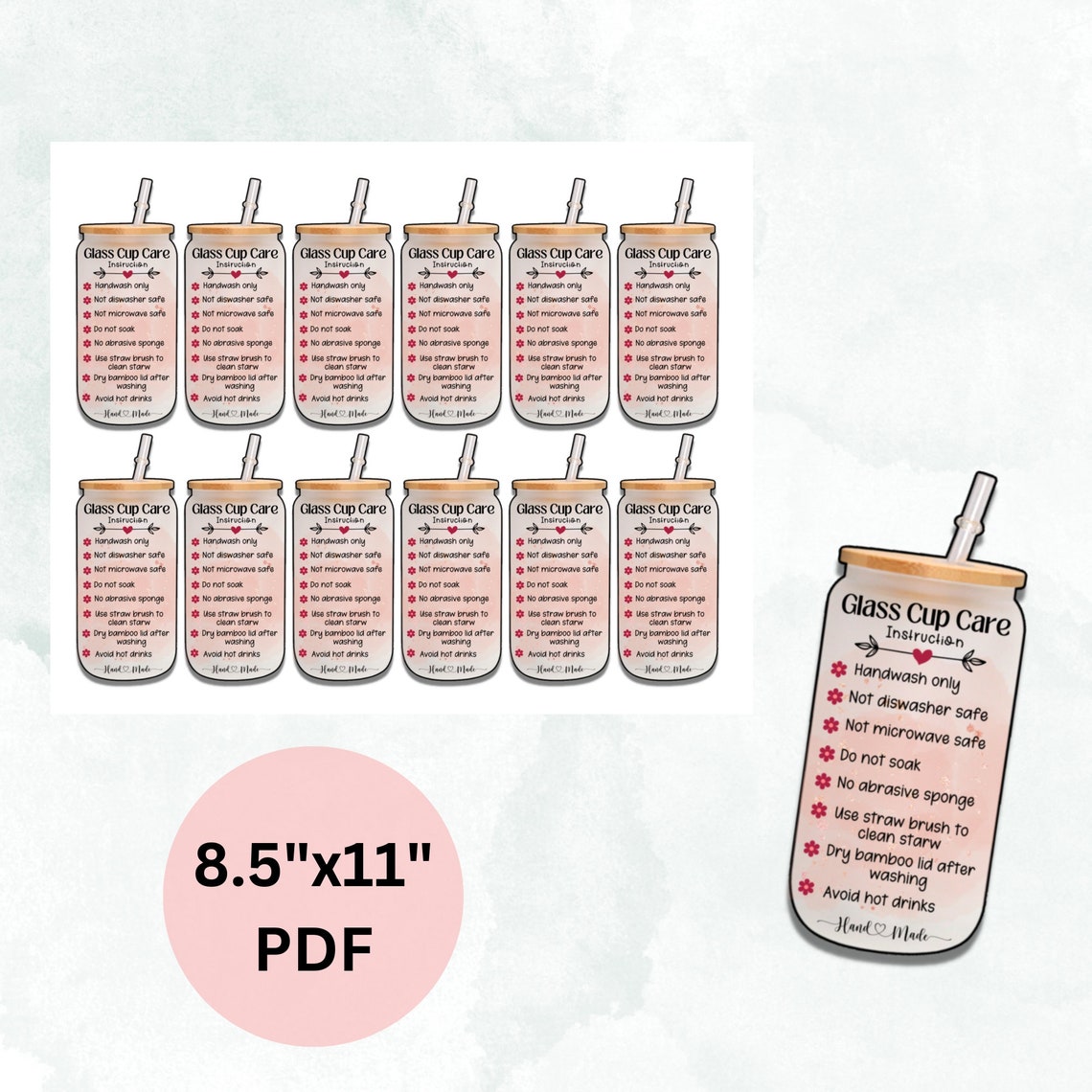 Glass Cup Instruction, Glass Cup Care Instruction, Printable Glass Cup ...