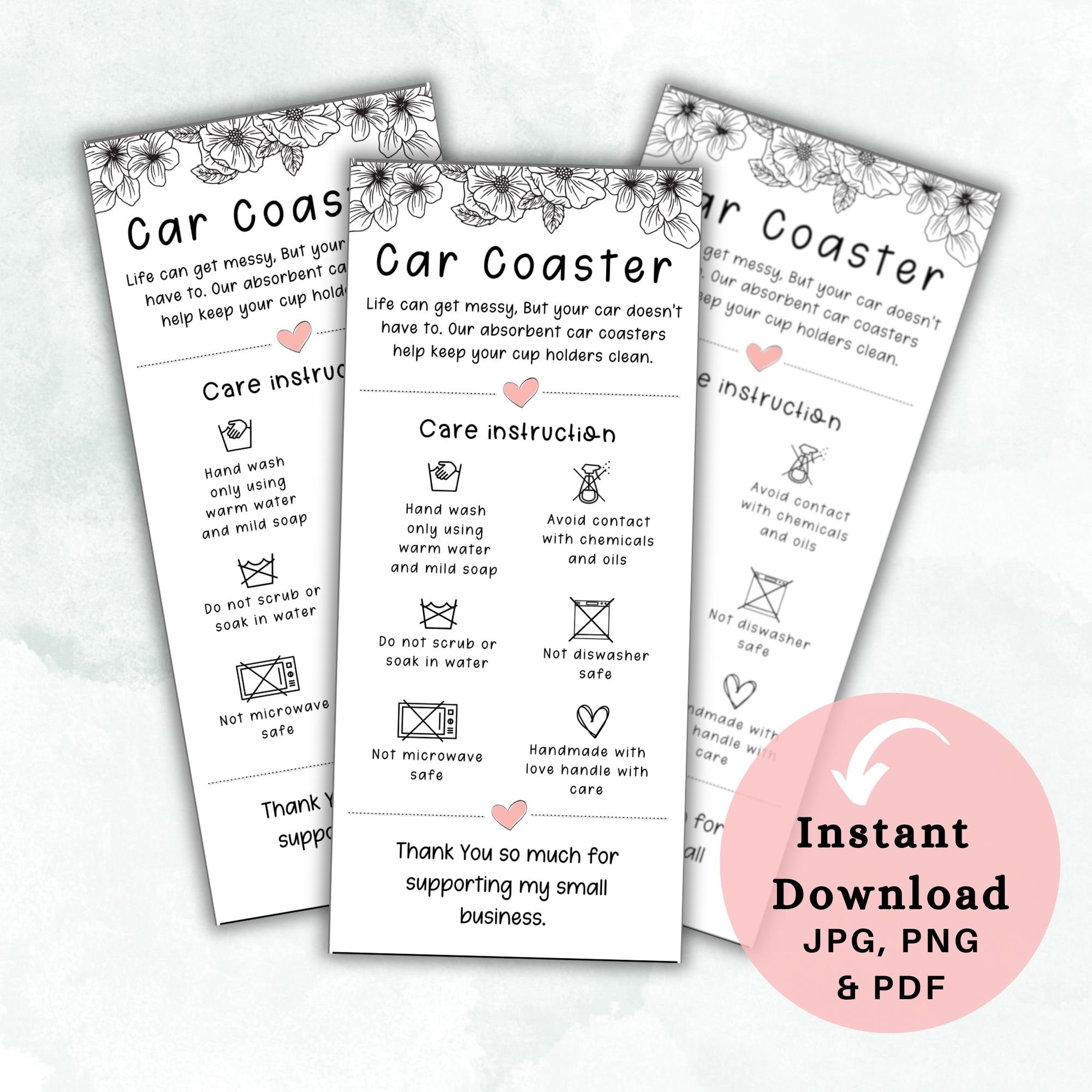 Car Coaster Tag, Car Coaster Packaging, Car Coaster Care Instruction