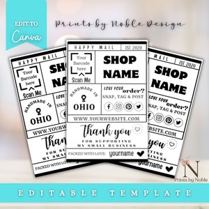 Editable 4x6 Shipping Packaging , Printable, Small Business Thank You Cards Packaging Insert Canva Template.