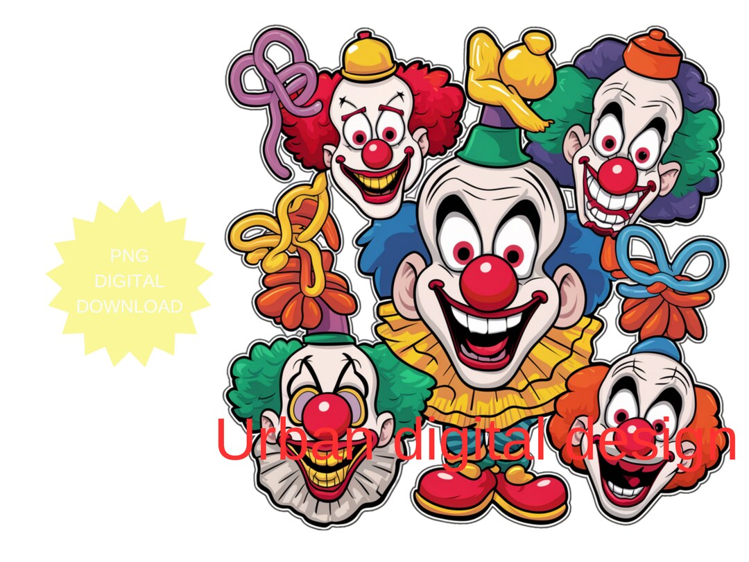 Clown Creepy Face Scary Halloween Horror Costume Graphic Design Clipart Instant Printable ...