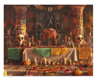 Art mexicain Puzzle Día de Muertos - Cadeau puzzle tête de mort - Jeu de casse-tête - Cadeau pour elle - Set de casse-tête tête de mort adulte