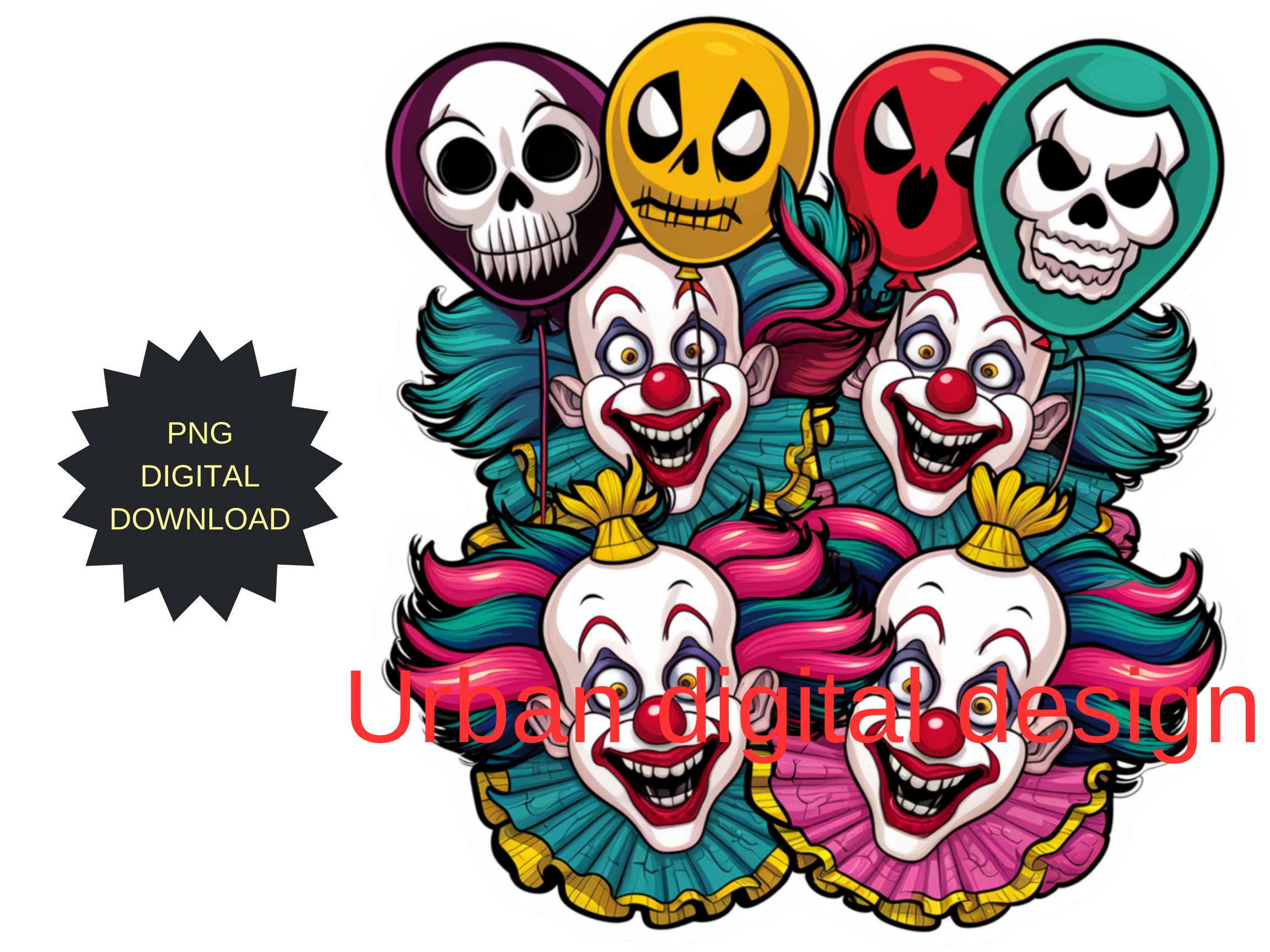 Clown Creepy Face Scary Halloween Horror Costume Graphic Design Clipart Instant Printable ...