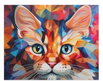 Cat Oil Paint Puzzle for Boys, Girls, Kids - Watercolor Cat Jigsaw Puzzle - Abstract Animal Puzzle - Feline Lover Gift - Trippy Cat Puzzle