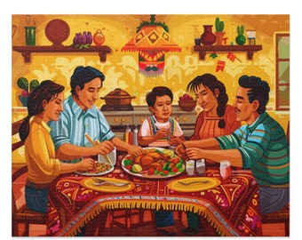 Casse-tête d'art rétro d'un membre de la famille mexicaine assis - Cadeau puzzle vintage - Jeu de casse-tête - Ensemble de casse-tête de famille de style vintage, cadeaux pour adultes