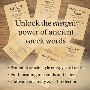 MystiLexicon – Oracolo stampabile di parole greche sacre / Schede spirituali per energia, linguaggio e auto-scoperta