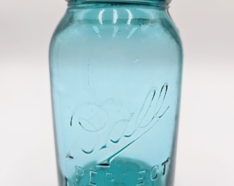 Rare Antique Ball Perfect Mason (Off Set) #1 Aqua Jar with Lid - 1913-1914