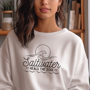 Saltwater Soul Surfer Sweatshirt: Trendy Ocean Crewneck Gift