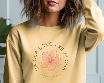Aloha Hibiscus Sweatshirt Kindness Quote Boosts Self Care and Mental Health, Premium Comfort Colors Brand