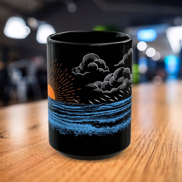 Colorful Coastal Scene Coffee Mug: California Ocean Inspired Style Mug, Gift For Boyfriend, Housewarming Gift, Unique Holiday Gift For Dad