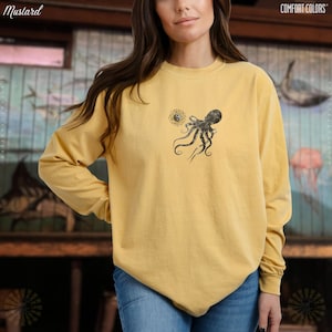 Ocean Inspired Style Octopus Long Sleeve T-shirt Marine Life Tee Sea Creature Ocean Lover Gift Nautical Coastal Vibes Long Sleeve Top
