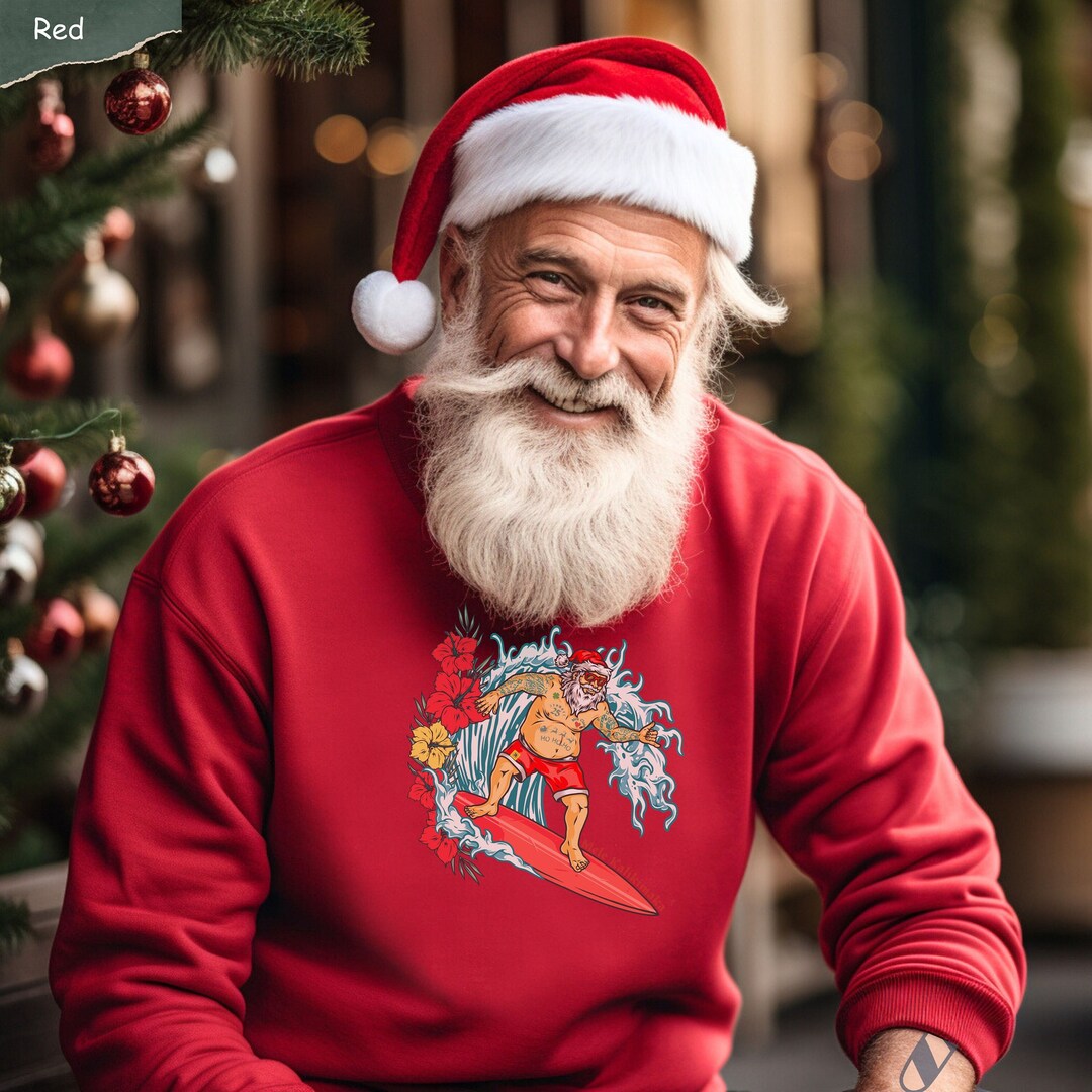 Hawaii Christmas Hoodie Santa Claus Surfing Simple Style Red LT8 main image 0