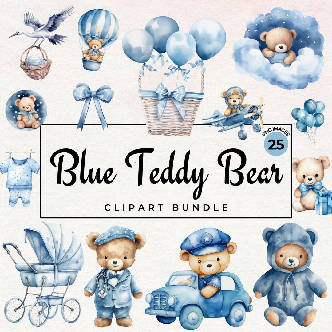 Watercolor Teddy Bear Clipart Bundle | Boy Baby Shower, Nursery Teddy ...