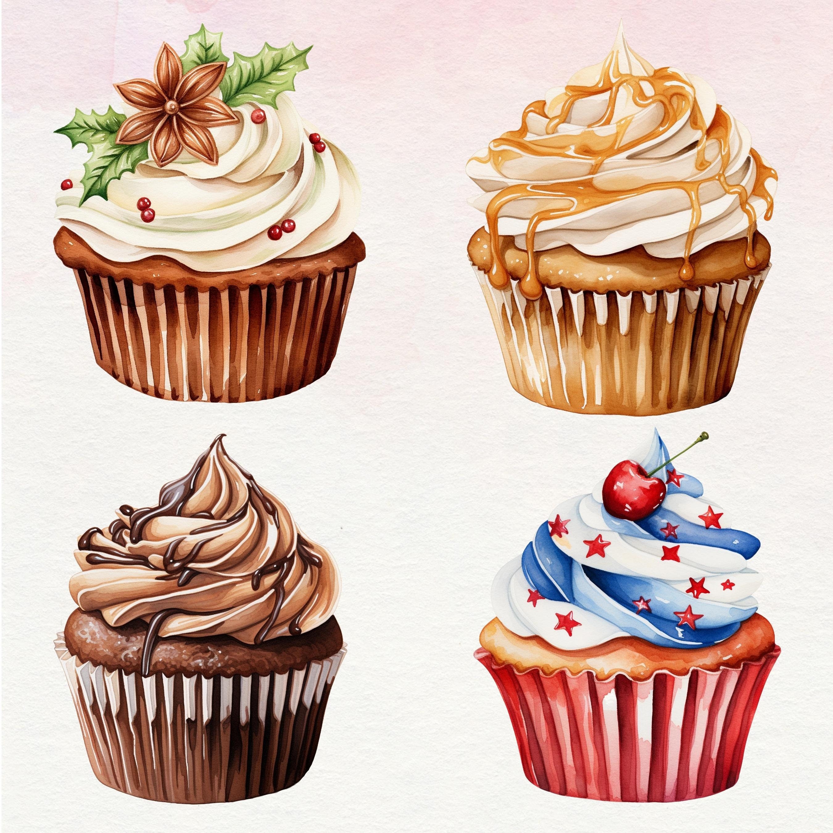 Cupcakes Clipart Bundle - Watercolor Cupcake PNG Colorful Muffins PNG ...