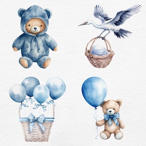 Watercolor Teddy Bear Clipart Bundle | Boy Baby Shower, Nursery Teddy ...