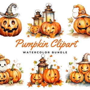 Halloween Pumpkins Clipart Bundle | 16 Watercolor Pumpkin PNGs, Cute Halloween, Ghost PNG, Halloween Decor, Autumn, Fall, Commercial Use