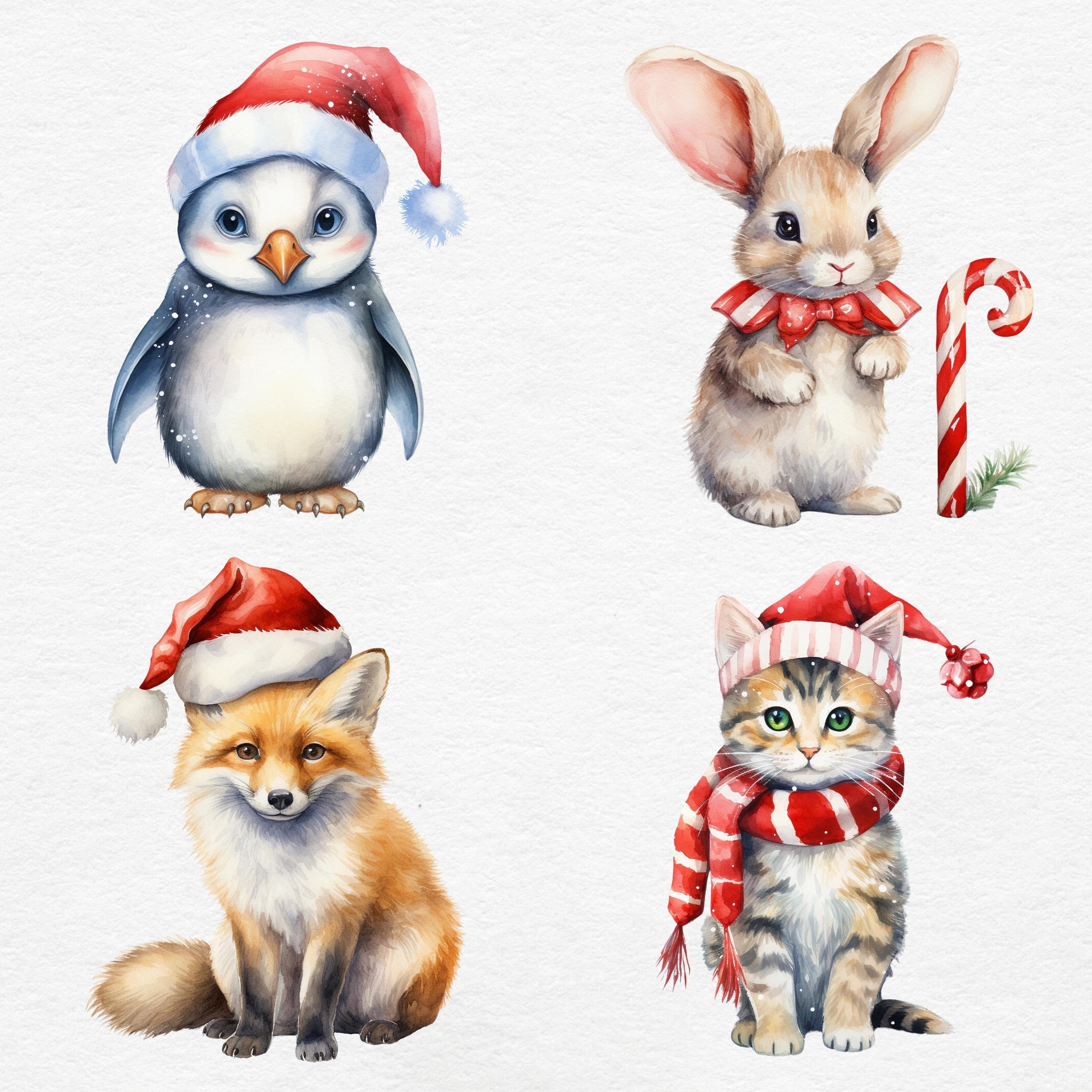 Christmas Animals Clipart PNG Watercolor Christmas Gift Etsy Canada