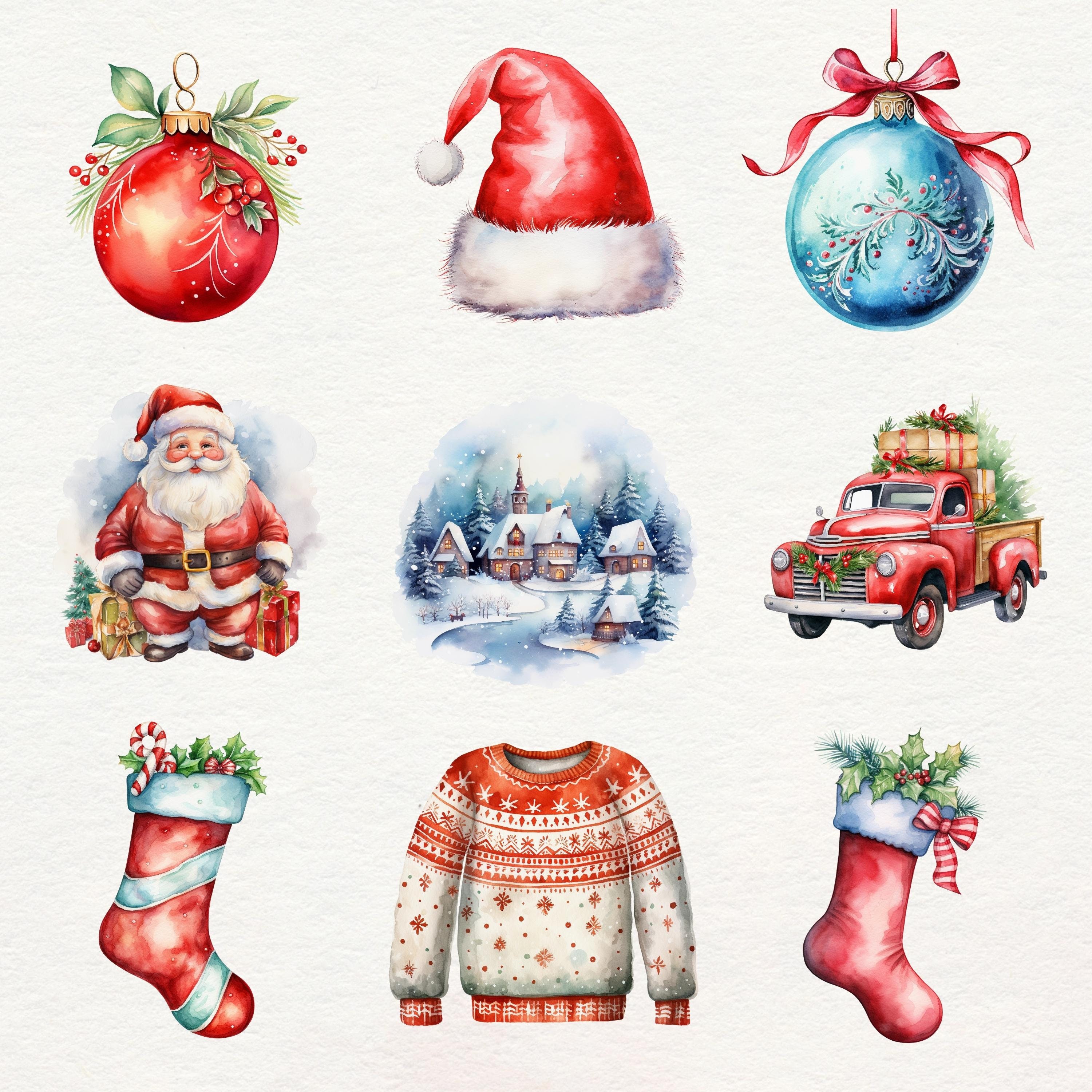 Christmas Clipart Bundle | 40 Watercolor Christmas Pngs, Winter Clipart ...