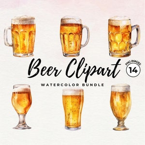 ビールグラスのクリップアート - 水彩ビールのクリップアート | ビールジョッキ PNG 透明 | 水彩カクテル | ドリンクのクリップアート | 商用ライセンス