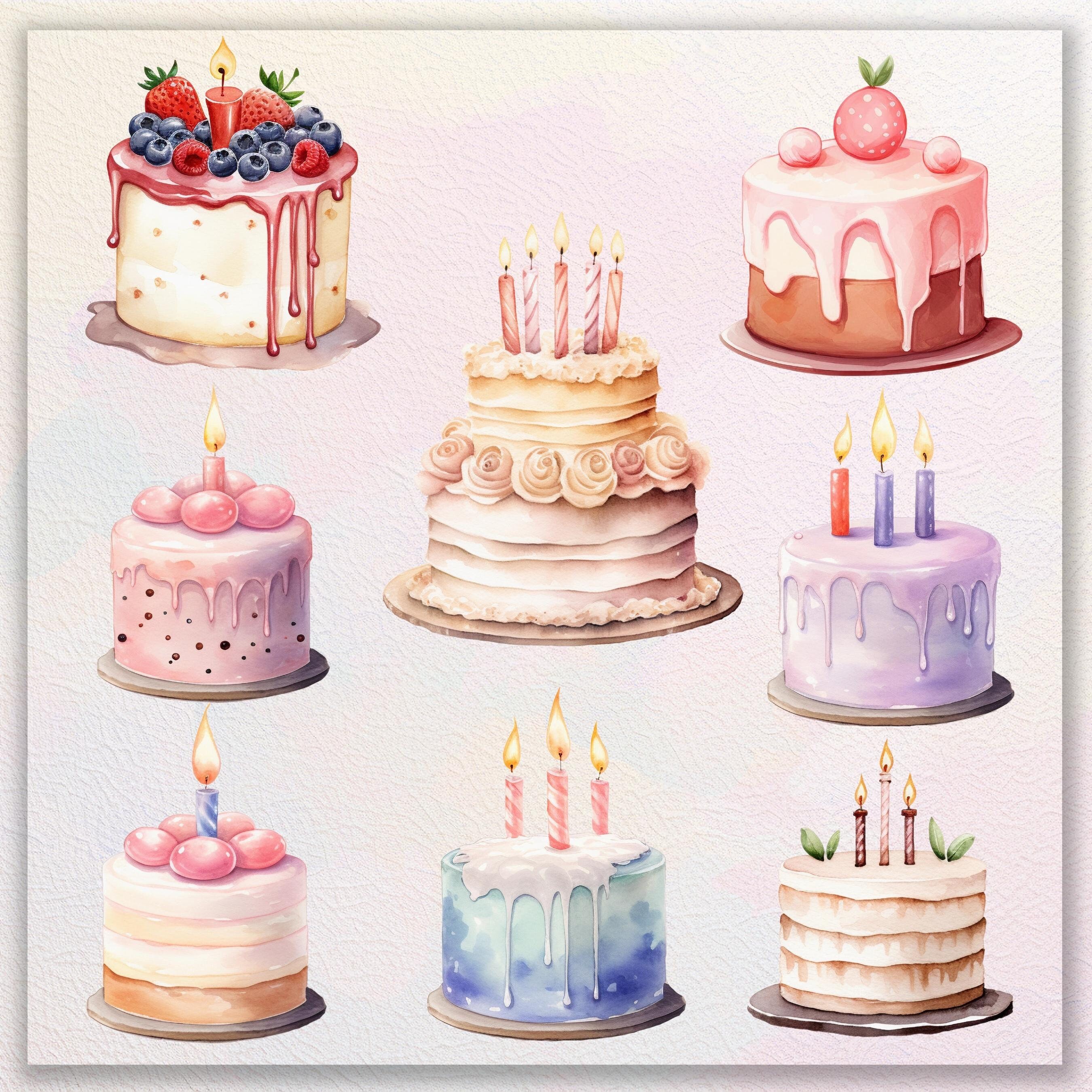 Sweet Cakes Watercolor Clipart | Birthday Cake Clipart Bundle ...