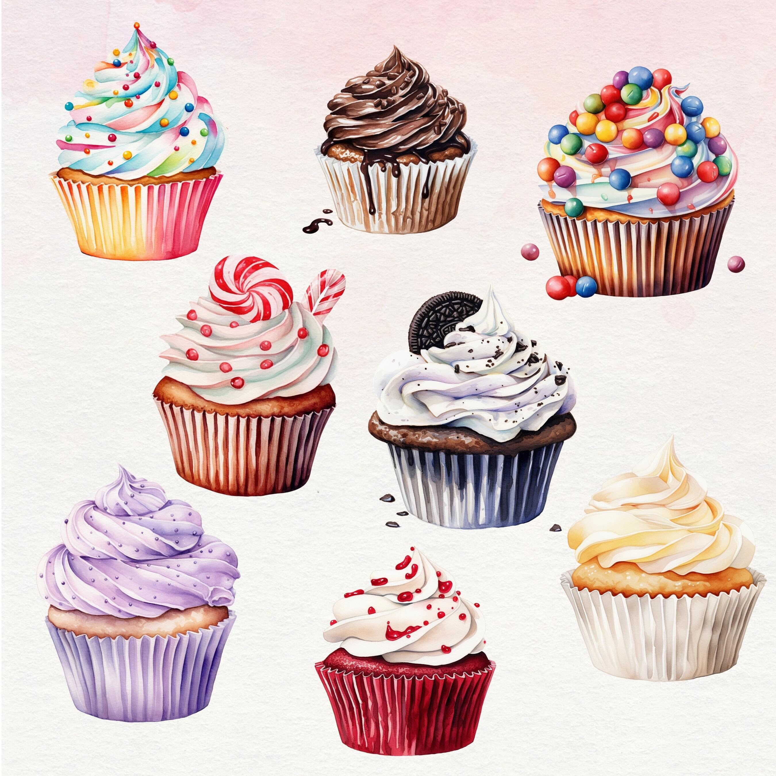Cupcakes Clipart Bundle - Watercolor Cupcake PNG Colorful Muffins PNG ...