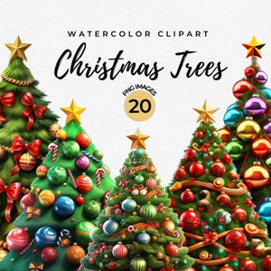 Christmas Tree PNG Bundle | Watercolor Christmas Trees Clipart Winter PNGs for Paper Crafts, Decor, Nursery Junk Journal - Commercial Use