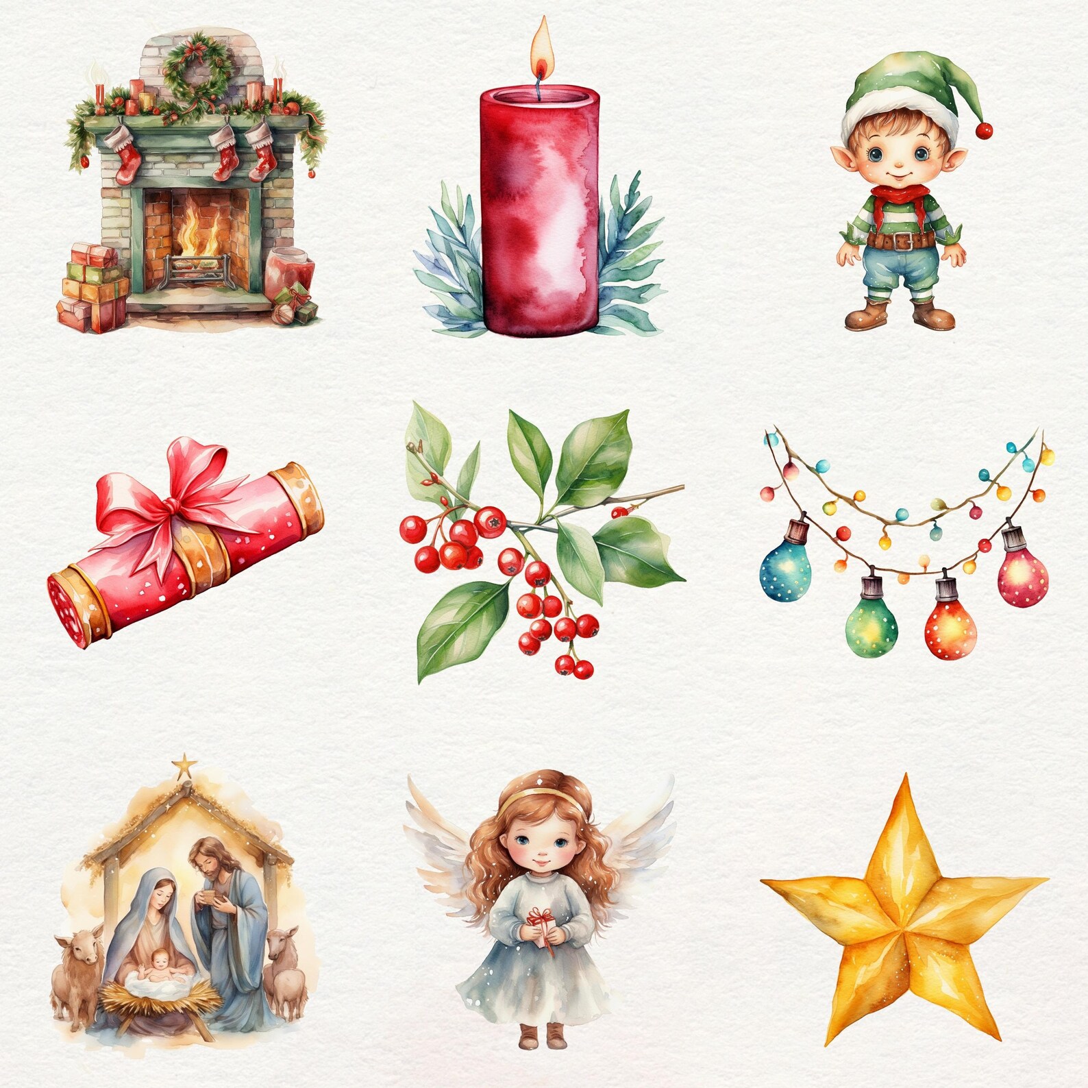 Christmas Clipart Bundle | 40 Watercolor Christmas Pngs, Winter Clipart ...