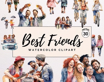 Paquete de imágenes prediseñadas de mejores amigos de acuarela, PNG transparente, Imágenes prediseñadas de almas gemelas, Descarga instantánea, Uso comercial