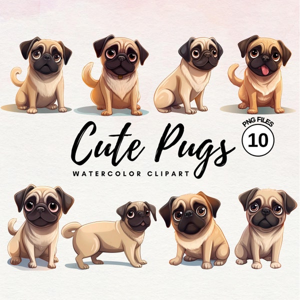 Pug Clipart Bundle | Cute Pugs Kawaii Dog Art for Dog Moms, Perfect for Card Making, Printing - Transparent PNG - Commercial Use