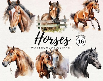 Horses Watercolor Clipart | Farm Horses Clipart Bundle | Horse Clipart | Western Clipart | Farm Animals PNG |  Transparent - Commercial Use