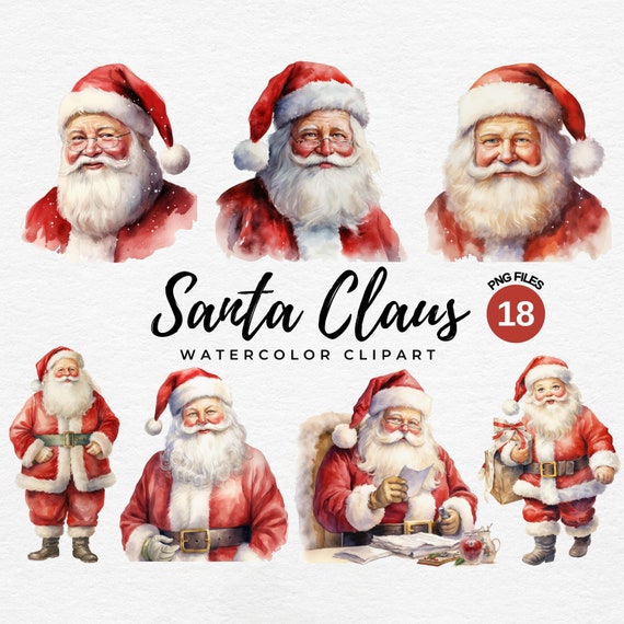 Santa Claus Clipart Watercolor Santa PNG, Perfect for Card Making, Digital Paper Craft, Junk Journal, Christmas Clipart, Commercial Use