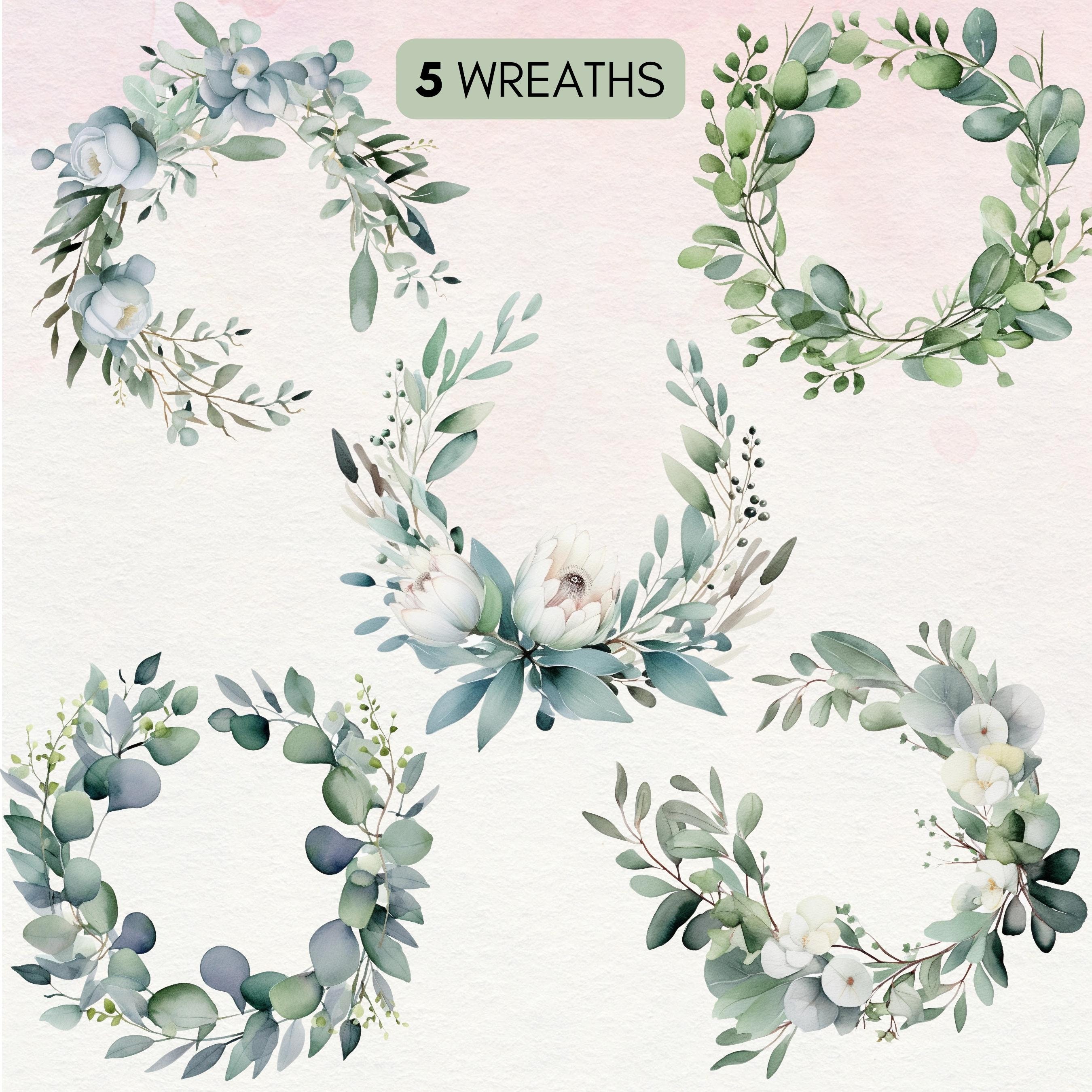 Watercolor Eucalyptus Clipart Bundle - Bouquets PNG, Wreaths, Branches ...