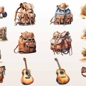 Puede incluir: Una colecci&oacute;n de art&iacute;culos vintage, que incluyen un tractor rojo, mochilas de cuero, una linterna, una valla de madera, una guitarra, un cintur&oacute;n y hierba seca.
