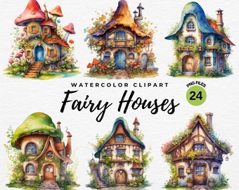 Tiny Fairy House Clipart | Watercolor Fantasy House PNG, Fairytale Cliparts for Digital Paper Craft, Nursery Junk Journal, Commercial Use