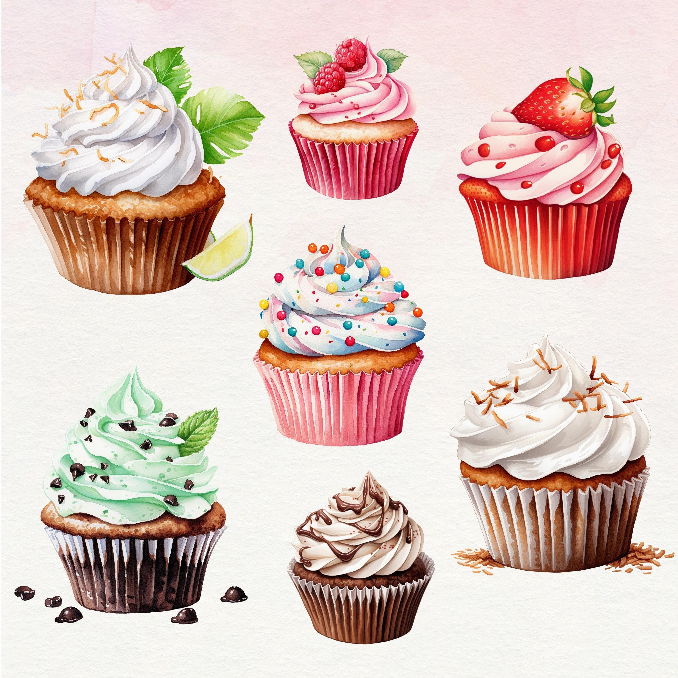 Cupcakes Clipart Bundle - Watercolor Cupcake PNG Colorful Muffins PNG ...