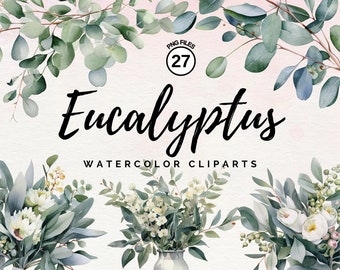 Watercolor Eucalyptus Clipart Bundle - Bouquets PNG, Wreaths, Branches Clipart for Paper Crafts, Decor, Nursery Junk Journal, Commercial Use