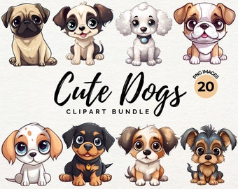 Dogs Clipart Bundle | 20 PNG & JPG Cute Dog Perfect for Card Making, Printing, Digital Paper Craft - Transparent - Commercial License