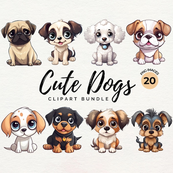 Dogs Clipart Bundle | 20 PNG & JPG Cute Dog Perfect for Card Making, Printing, Digital Paper Craft - Transparent - Commercial License