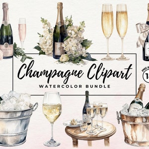 Watercolor Champagne Clipart - Celebration Party Clipart, Champagne PNG, Sparkling Wine PNG, Junk Journal, Scrapbooking, Digital Paper Craft