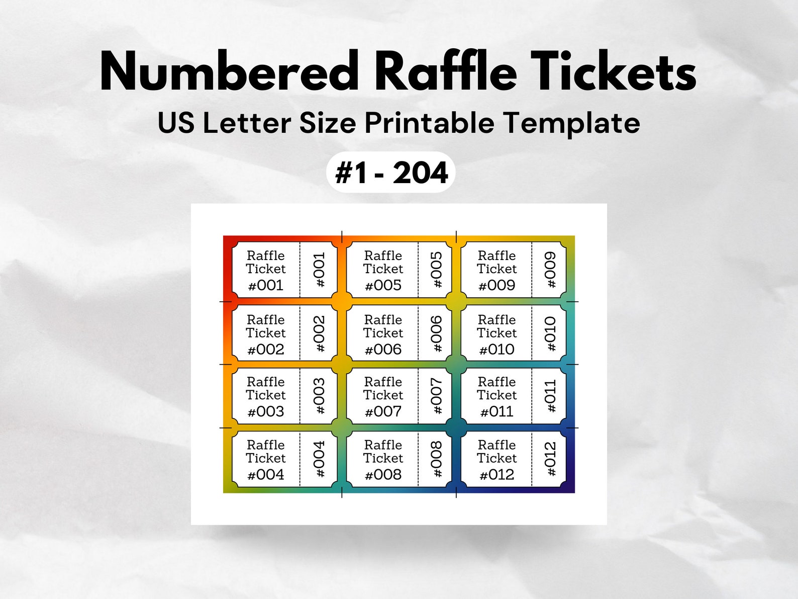 Rainbow Raffle Ticket Printable Numbered Tickets Pride Enter to Win ...